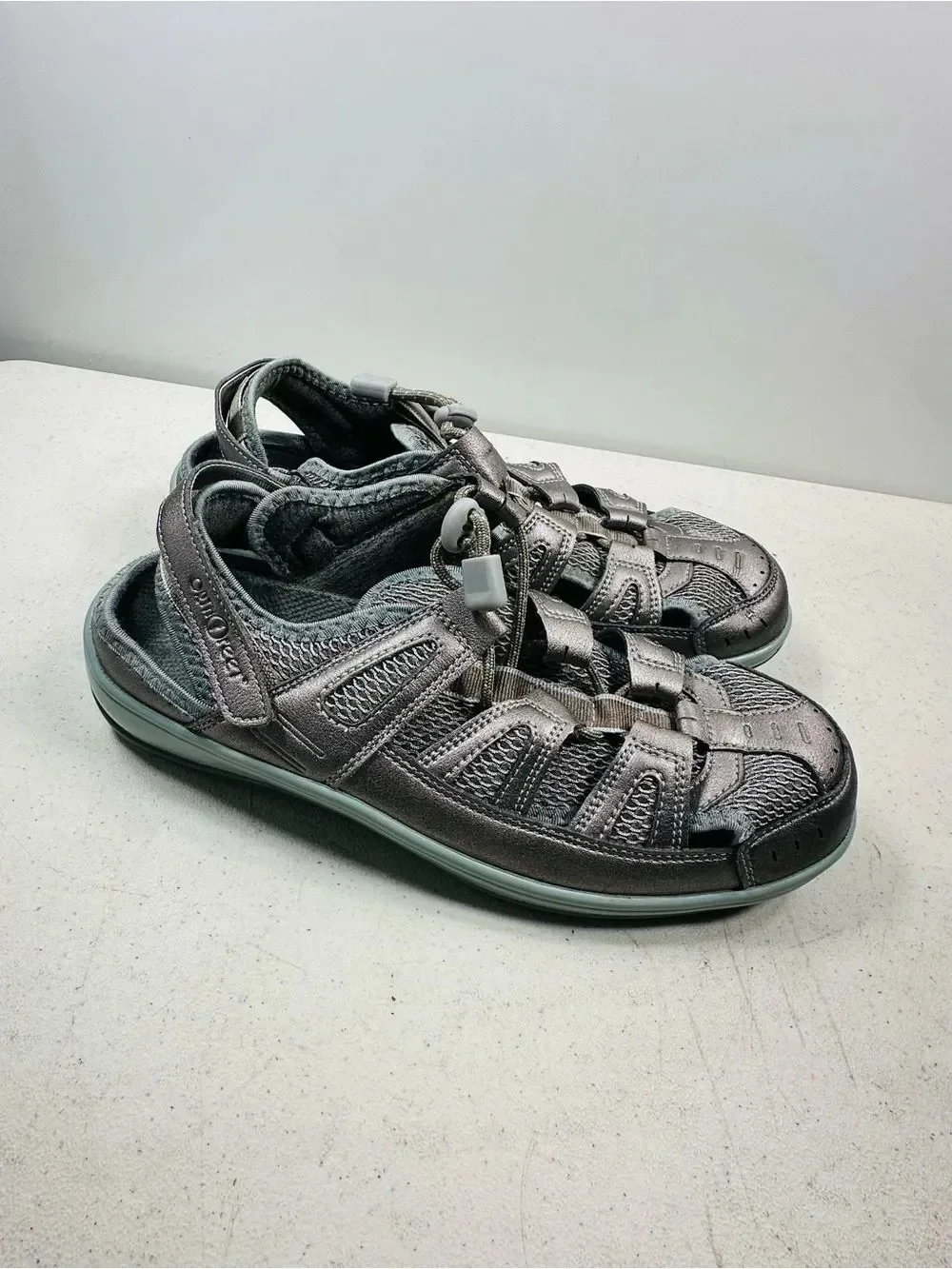 OrthoFeet 997 Verona Pewter Teal Womens Comfort Fisherman Sandals Shoe Size 9,5